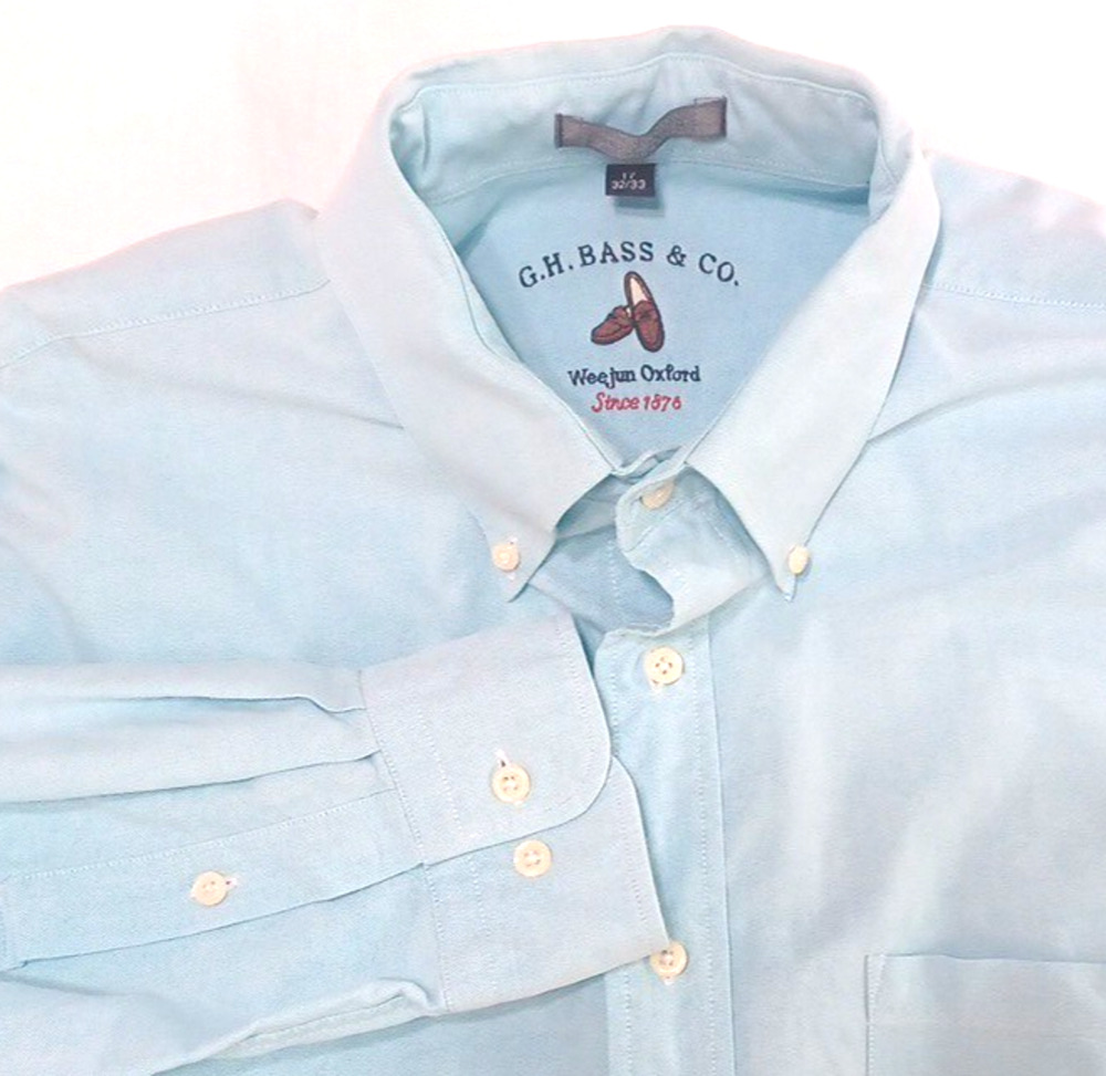 GH Bass Weejun Oxford Men Embroider Blue Green Button LS Shirt Sz L 17 32/33